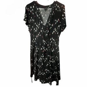 Torrid 2X Wrap Black Dress with White and Pink Pattern and Ties at the Waist